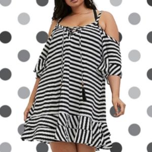 BLACK & WHITE STRIPE POM POM TASSLE COVER UP 5X